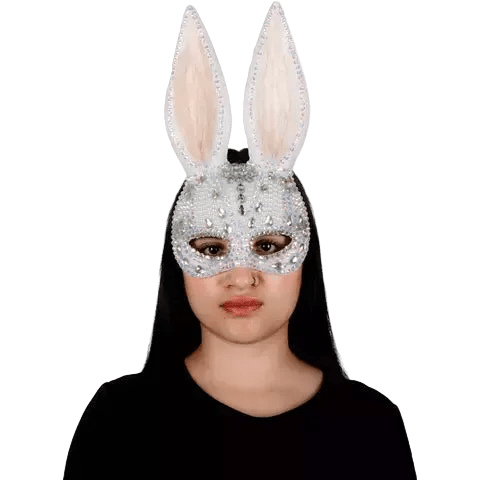 Máscara Antifaz Conejo Blanco Brillante - La Oveja Negra Disfraces